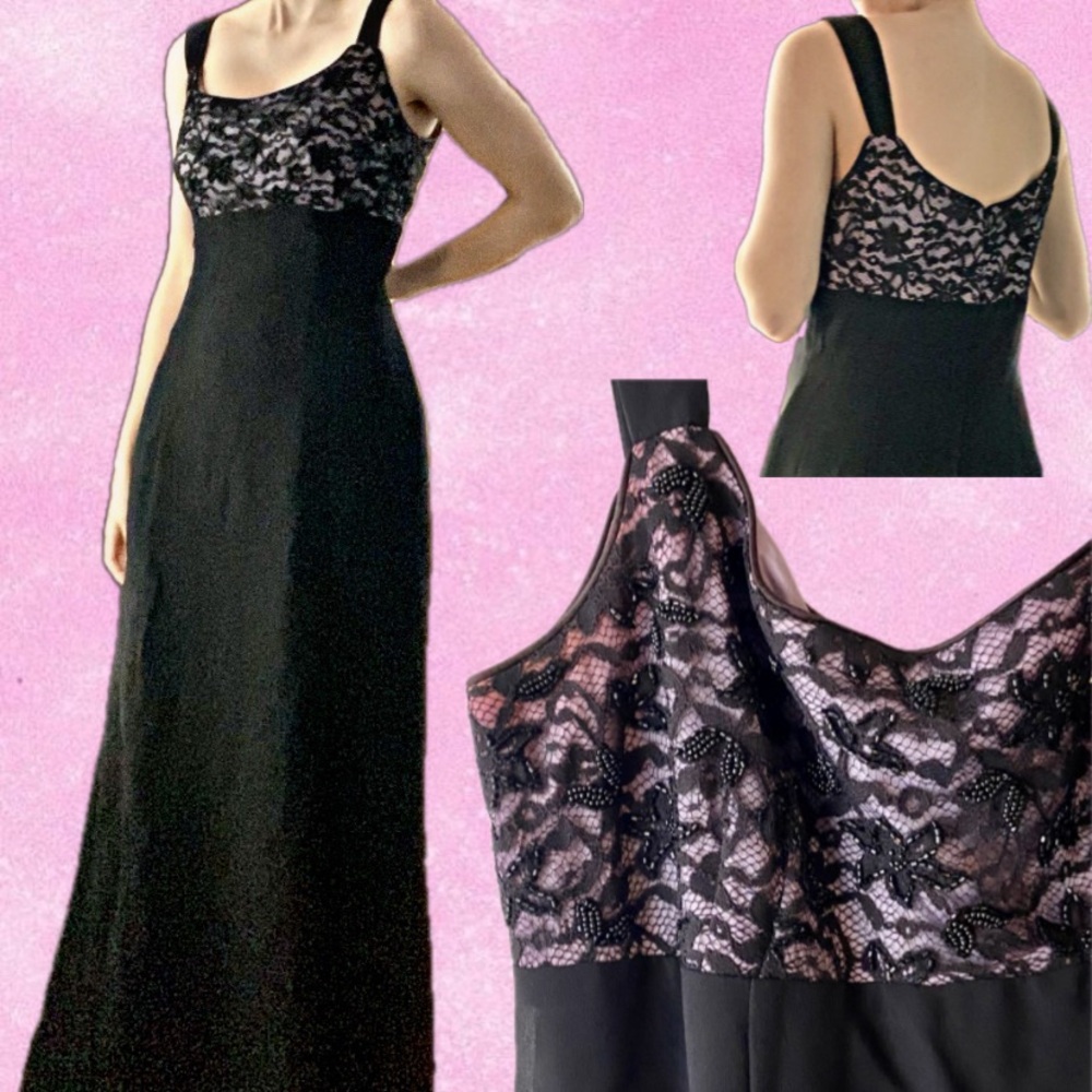 Purple and Black Beaded Lace Whimsygoth Maxi Formal Prom Dress Vintage